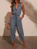 Chic Denim Jumpsuit for Women with Drawstring Waist | Comfortable Fit for Effortless Style