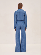 Chic Denim Two Piece Set | Soft Denim Button-Up Shirt & Wide-Leg Pants for Effortless Style