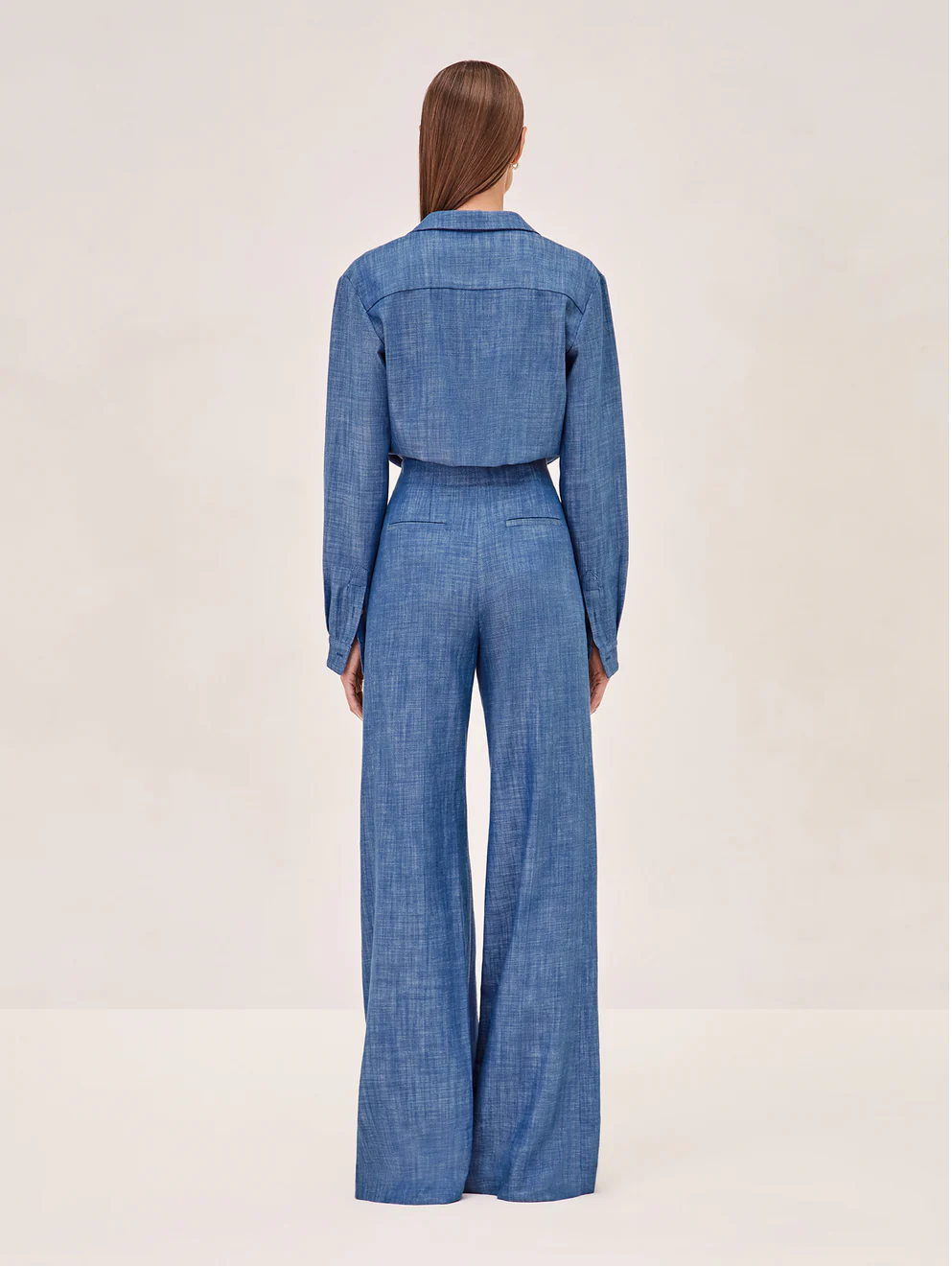 Chic Denim Two Piece Set | Soft Denim Button-Up Shirt & Wide-Leg Pants for Effortless Style