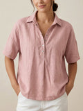 Chic Essentials | Women's Polo Shirt with Breathable Linen-Cotton Fabric | Casual Style for Everyday Comfort