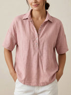Chic Essentials | Women's Polo Shirt with Breathable Linen-Cotton Fabric | Casual Style for Everyday Comfort