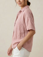 Chic Essentials | Women's Polo Shirt with Breathable Linen-Cotton Fabric | Casual Style for Everyday Comfort
