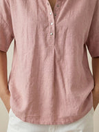 Chic Essentials | Women's Polo Shirt with Breathable Linen-Cotton Fabric | Casual Style for Everyday Comfort