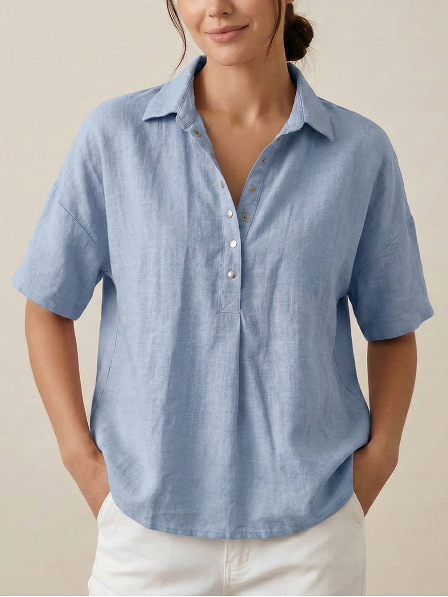 Chic Essentials | Women's Polo Shirt with Breathable Linen-Cotton Fabric | Casual Style for Everyday Comfort