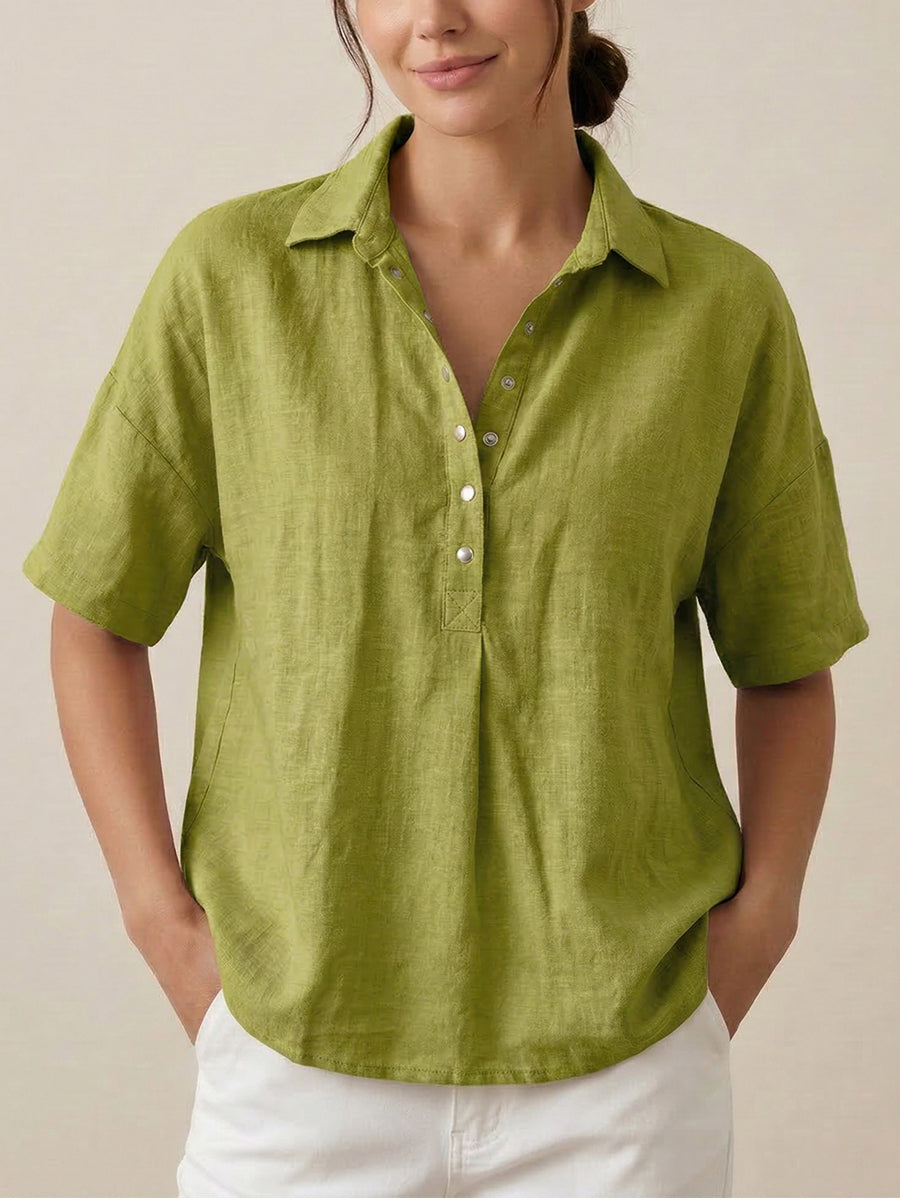 Chic Essentials | Women's Polo Shirt with Breathable Linen-Cotton Fabric | Casual Style for Everyday Comfort