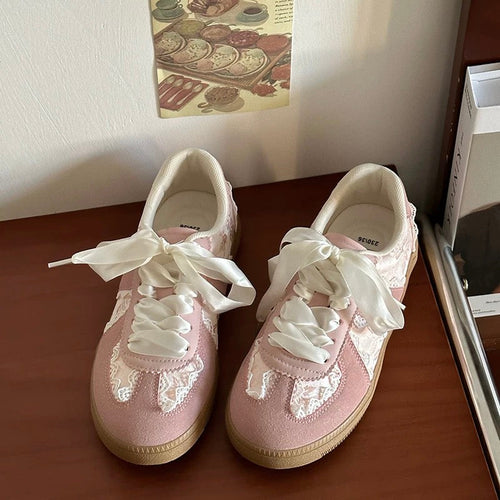 Chic Lace-Up Sneakers | Stylish Footwear with Satin Ribbon Laces | Trendy Soft Girl Aesthetic for Effortless Fashion