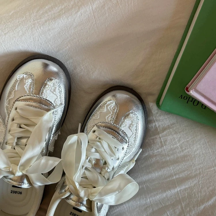 Chic Lace-Up Sneakers | Stylish Footwear with Satin Ribbon Laces | Trendy Soft Girl Aesthetic for Effortless Fashion