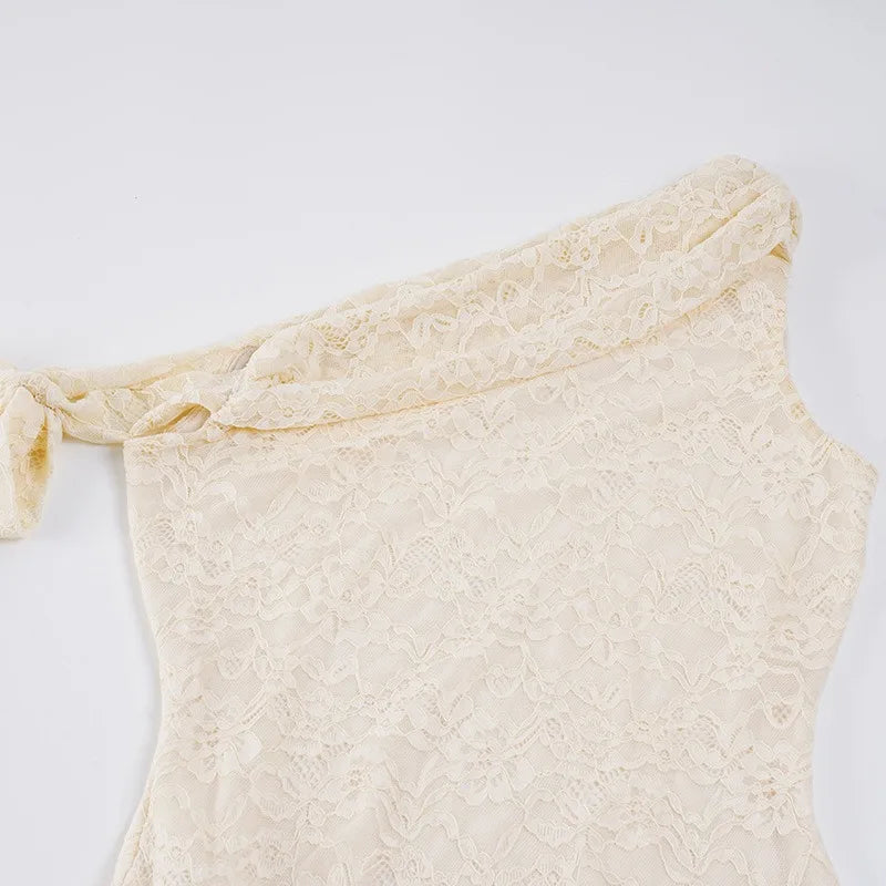 Chic Lace Ruffle Mini Dress | Asymmetric One-Shoulder Design for Effortless Elegance