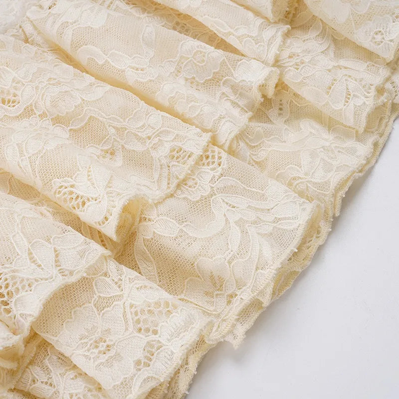 Chic Lace Ruffle Mini Dress | Asymmetric One-Shoulder Design for Effortless Elegance