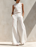 Chic Minimalist | Women's Loungewear Two-Piece Set with Lightweight Linen-Blend Fabric | Effortless Style for Warm Weather