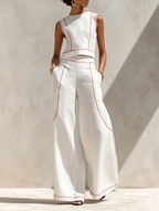 Chic Minimalist | Women's Loungewear Two-Piece Set with Lightweight Linen-Blend Fabric | Effortless Style for Warm Weather