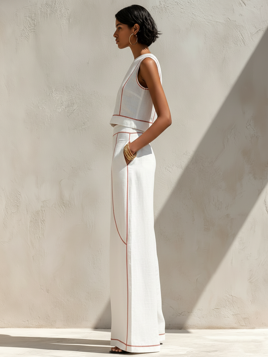 Chic Minimalist | Women's Loungewear Two-Piece Set with Lightweight Linen-Blend Fabric | Effortless Style for Warm Weather