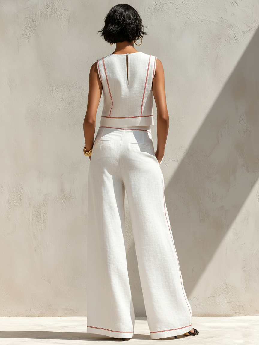 Chic Minimalist | Women's Loungewear Two-Piece Set with Lightweight Linen-Blend Fabric | Effortless Style for Warm Weather