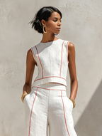 Chic Minimalist | Women's Loungewear Two-Piece Set with Lightweight Linen-Blend Fabric | Effortless Style for Warm Weather