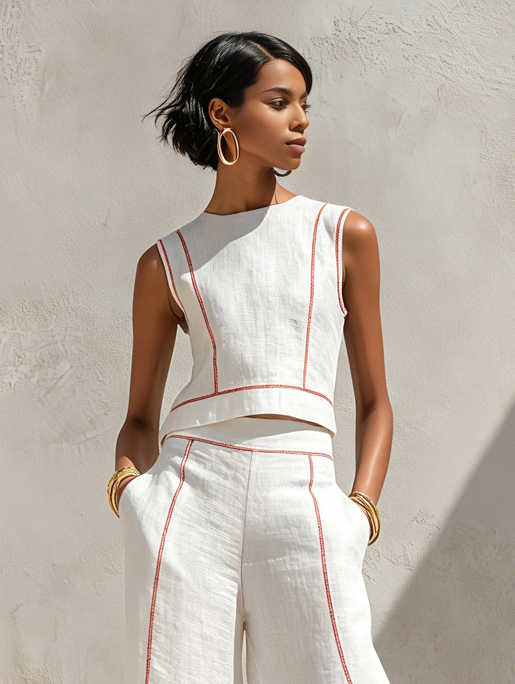Chic Minimalist | Women's Loungewear Two-Piece Set with Lightweight Linen-Blend Fabric | Effortless Style for Warm Weather