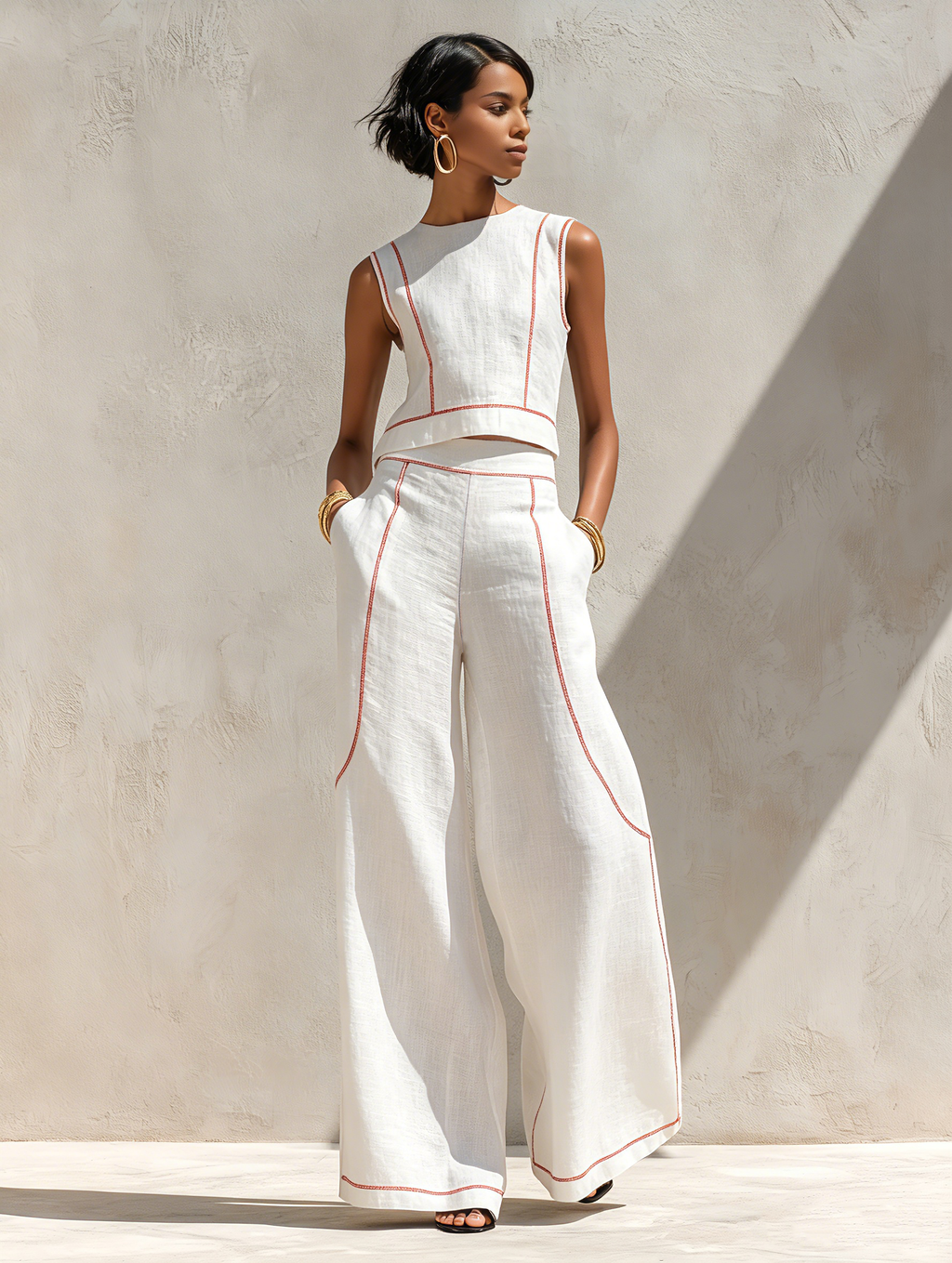 Chic Minimalist | Women's Loungewear Two-Piece Set with Lightweight Linen-Blend Fabric | Effortless Style for Warm Weather