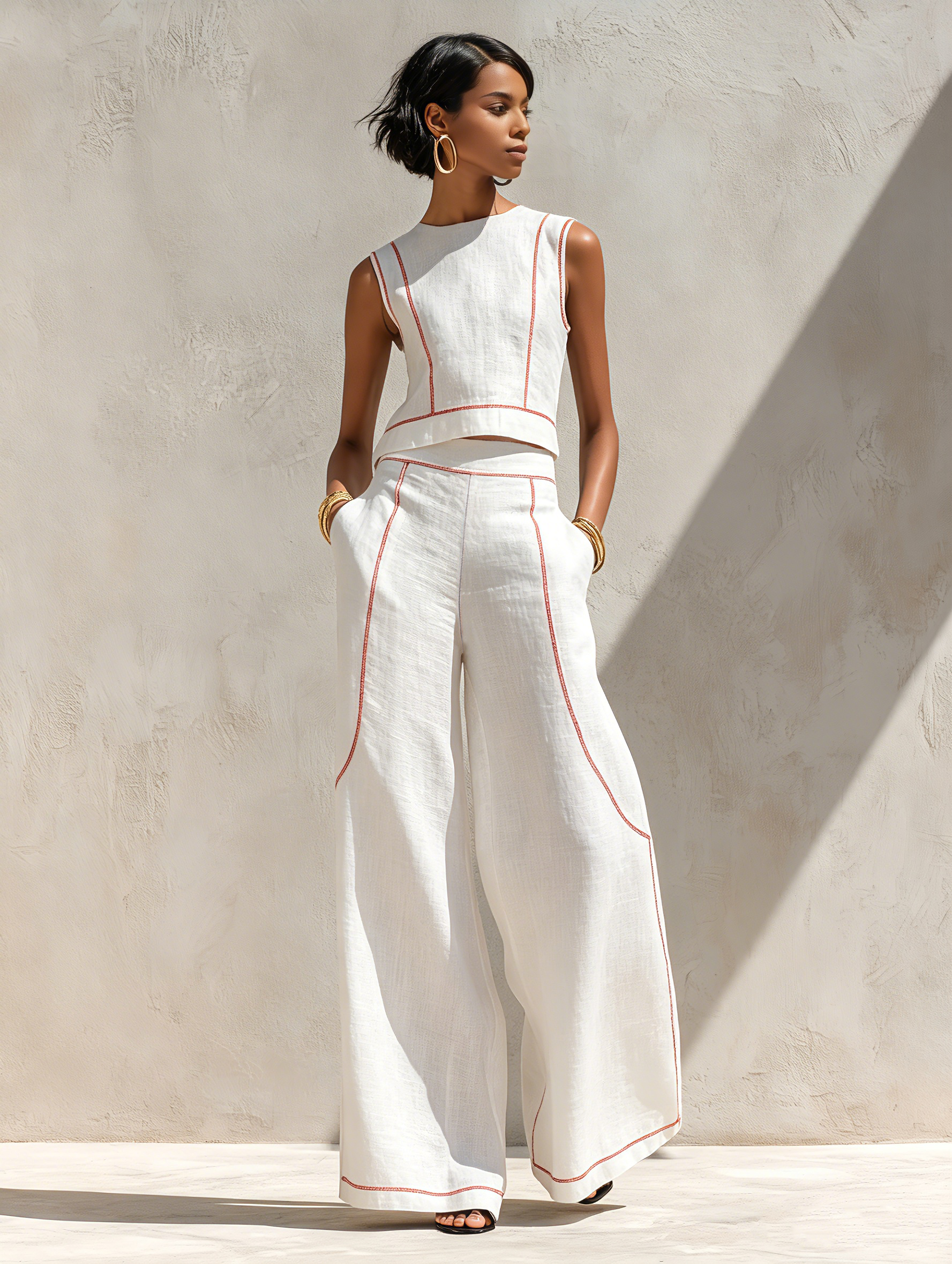 Chic Minimalist | Women's Loungewear Two-Piece Set with Lightweight Linen-Blend Fabric | Effortless Style for Warm Weather