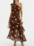 Chic Polka Dot One-Shoulder Ruffle Dress with Tiered Design | Stylish Summer Dress for Effortless Elegance