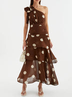 Chic Polka Dot One-Shoulder Ruffle Dress with Tiered Design | Stylish Summer Dress for Effortless Elegance