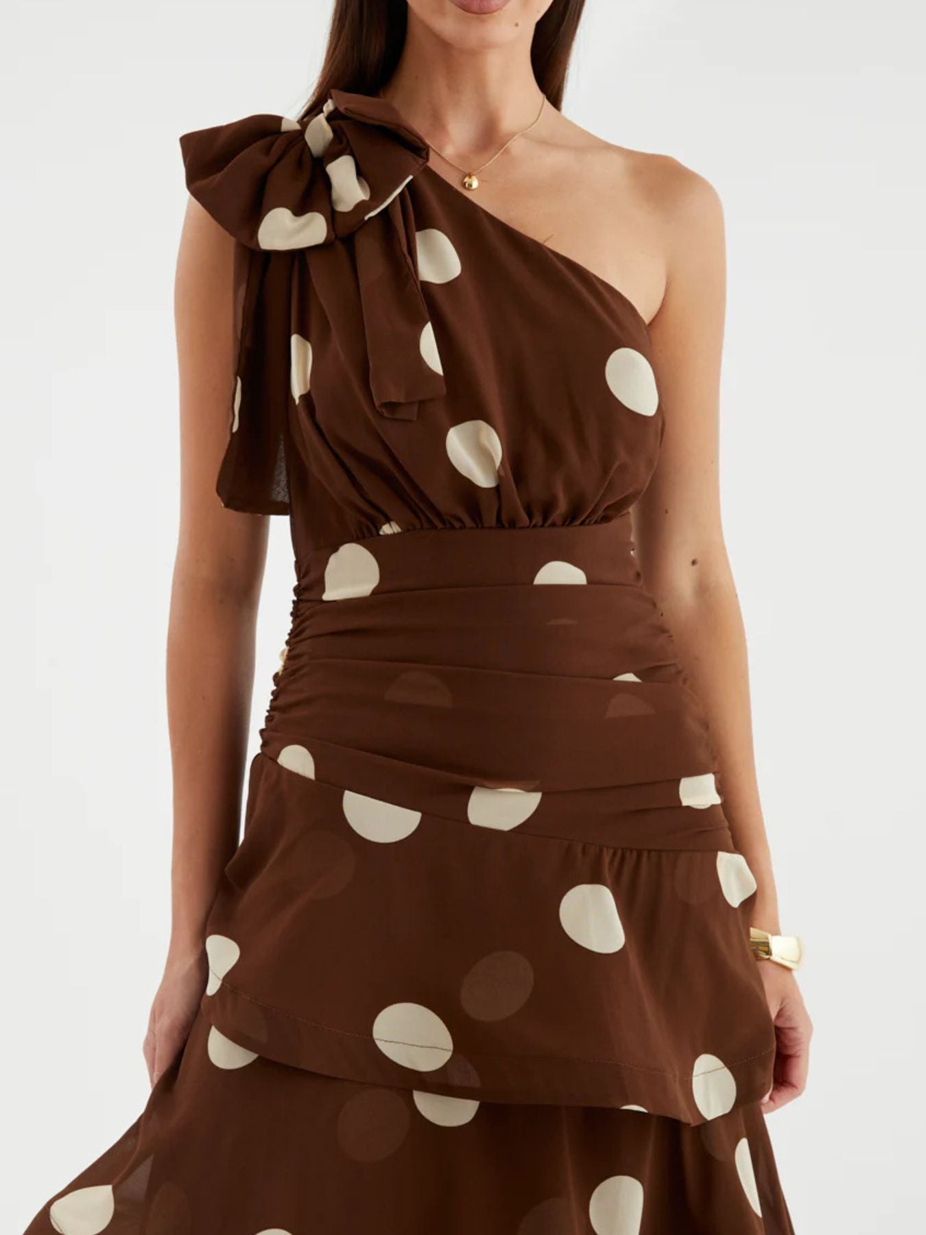 Chic Polka Dot One-Shoulder Ruffle Dress with Tiered Design | Stylish Summer Dress for Effortless Elegance