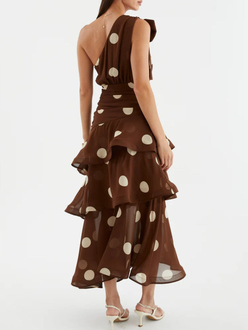 Chic Polka Dot One-Shoulder Ruffle Dress with Tiered Design | Stylish Summer Dress for Effortless Elegance