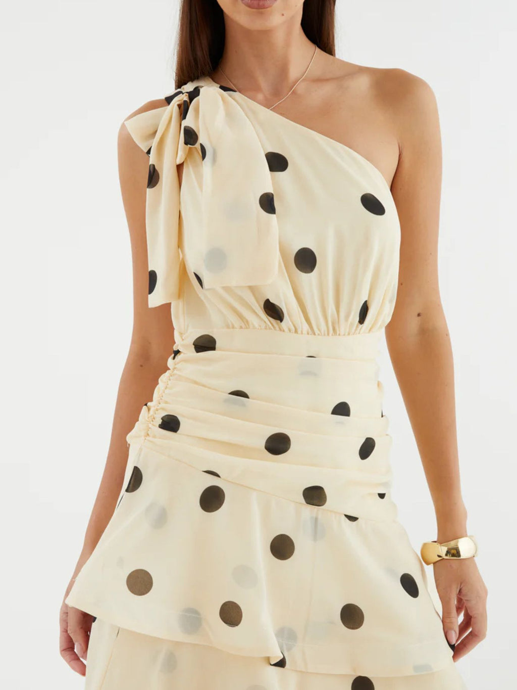 Chic Polka Dot One-Shoulder Ruffle Dress with Tiered Design | Stylish Summer Dress for Effortless Elegance