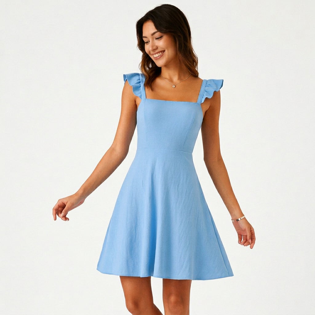 Ruffle-Strap Lightweight Mini Dress