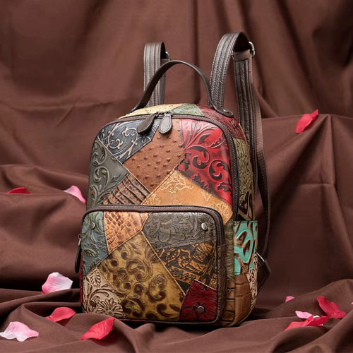 Chic Vegan Leather Backpack | Spacious Everyday Rucksack with Floral Design for Organized Travel