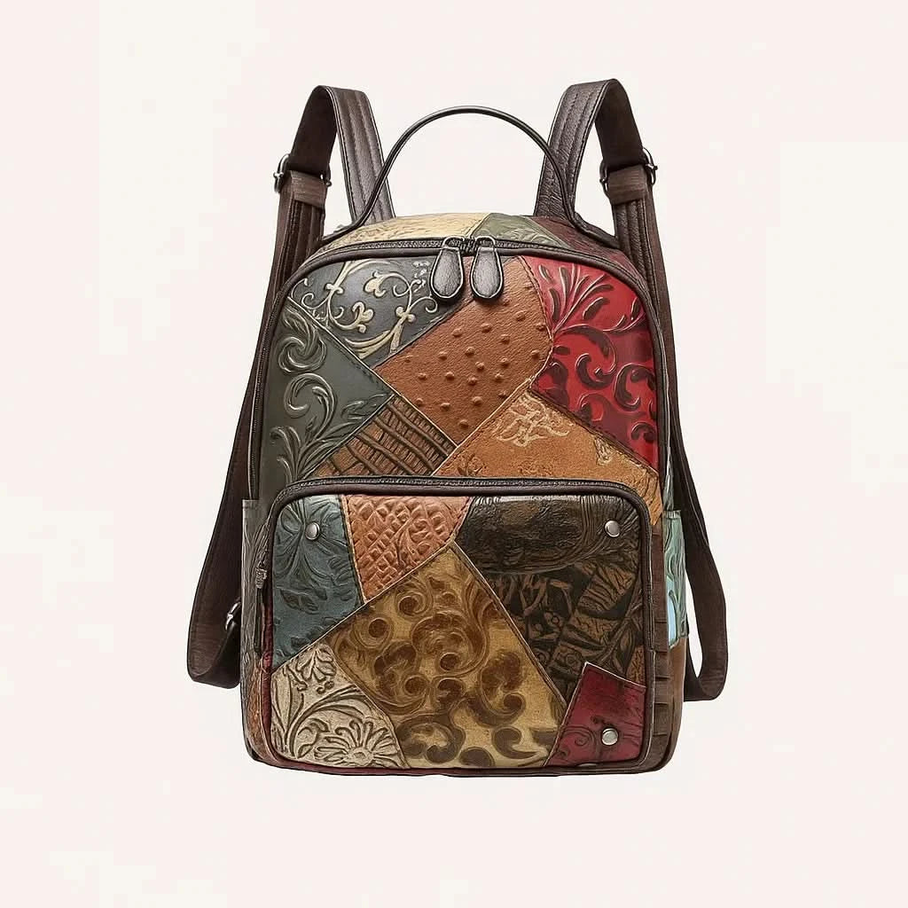 Chic Vegan Leather Backpack | Spacious Everyday Rucksack with Floral Design for Organized Travel