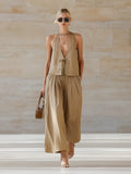 Chic Women's Outfit | Sleeveless Vest & Wide-Leg Pants Set with Lace-Up Detail for Effortless Summer Style