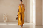 Chic Women's Outfit | Sleeveless Vest & Wide-Leg Pants Set with Lace-Up Detail for Effortless Summer Style
