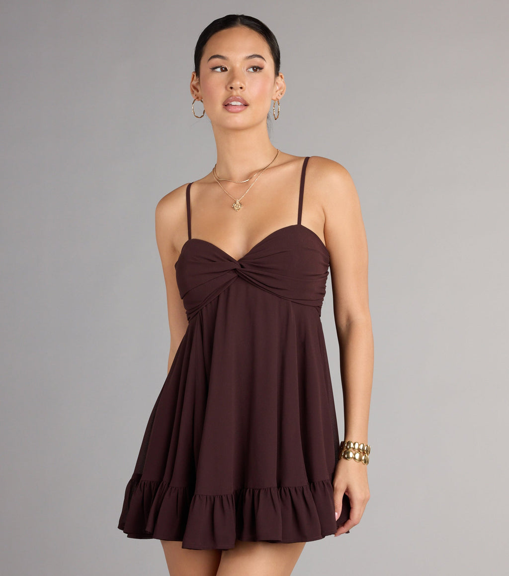 Chiffon Babydoll Dress | Sweetheart Neckline with Tie-Back Detail | Elegant Mini Dress for Effortless Style