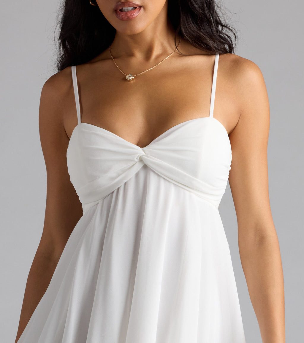 Chiffon Babydoll Dress | Sweetheart Neckline with Tie-Back Detail | Elegant Mini Dress for Effortless Style