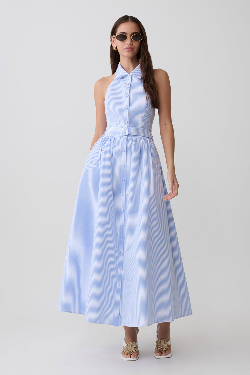 Cindy Collection | Collared Midi Dress with Vintage Buttons | Flattering A-Line Fit for Timeless Elegance