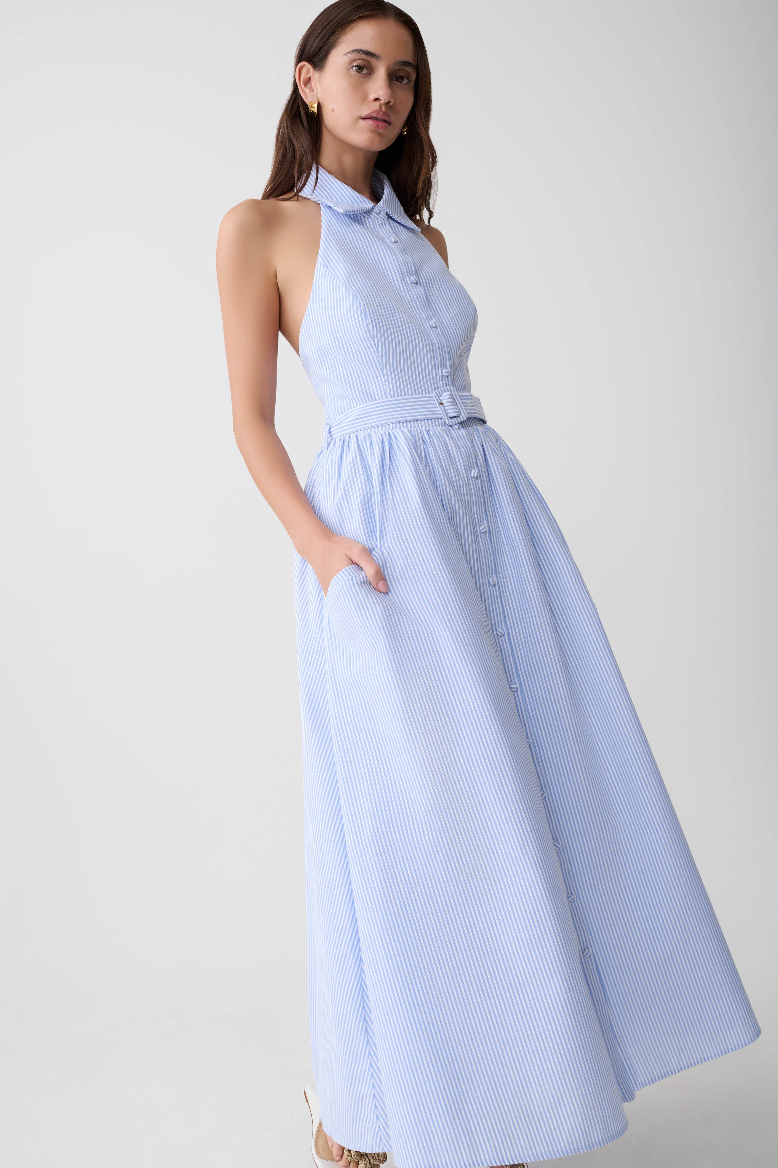 Cindy Collection | Collared Midi Dress with Vintage Buttons | Flattering A-Line Fit for Timeless Elegance