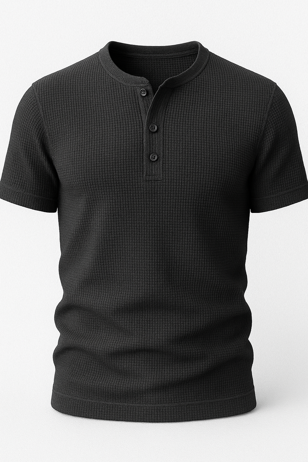 Classic Black | Waffle Knit Henley T-Shirt with Breathable Fabric | Stylish Comfort for Everyday Wear
