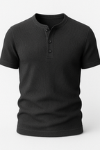 Classic Black | Waffle Knit Henley T-Shirt with Breathable Fabric | Stylish Comfort for Everyday Wear
