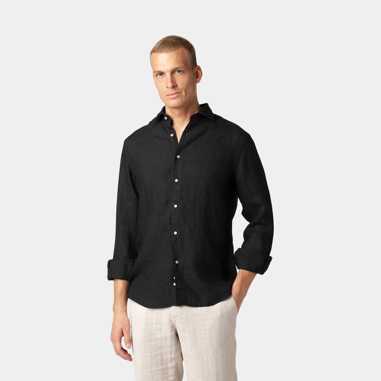 Classic Collection | Men's Dress Shirt in Black Linen with Premium Comfort | Versatile Style for Any Occasion