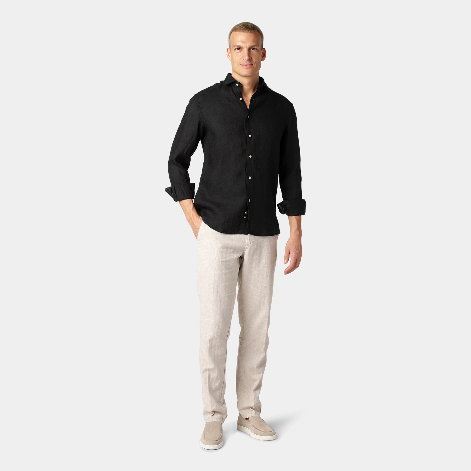 Classic Collection | Men's Dress Shirt in Black Linen with Premium Comfort | Versatile Style for Any Occasion