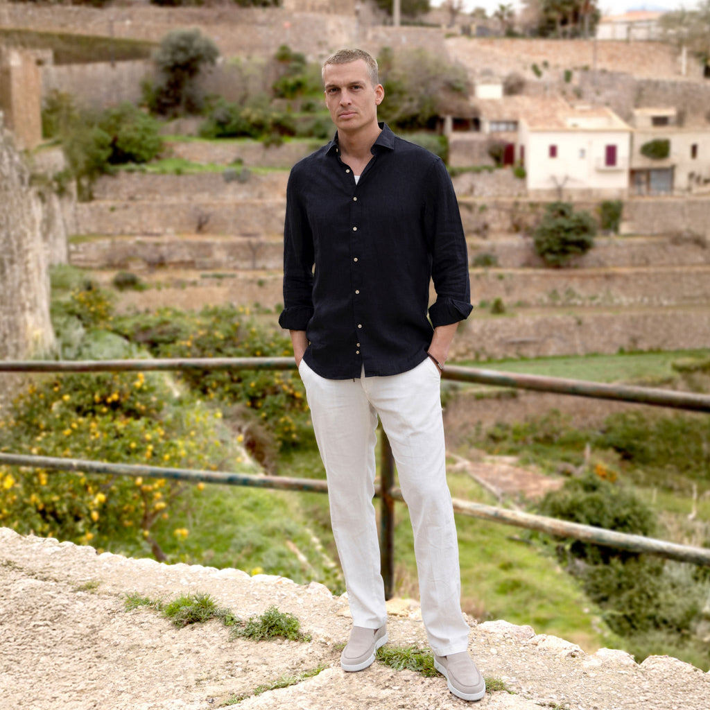 Classic Collection | Men's Dress Shirt in Black Linen with Premium Comfort | Versatile Style for Any Occasion