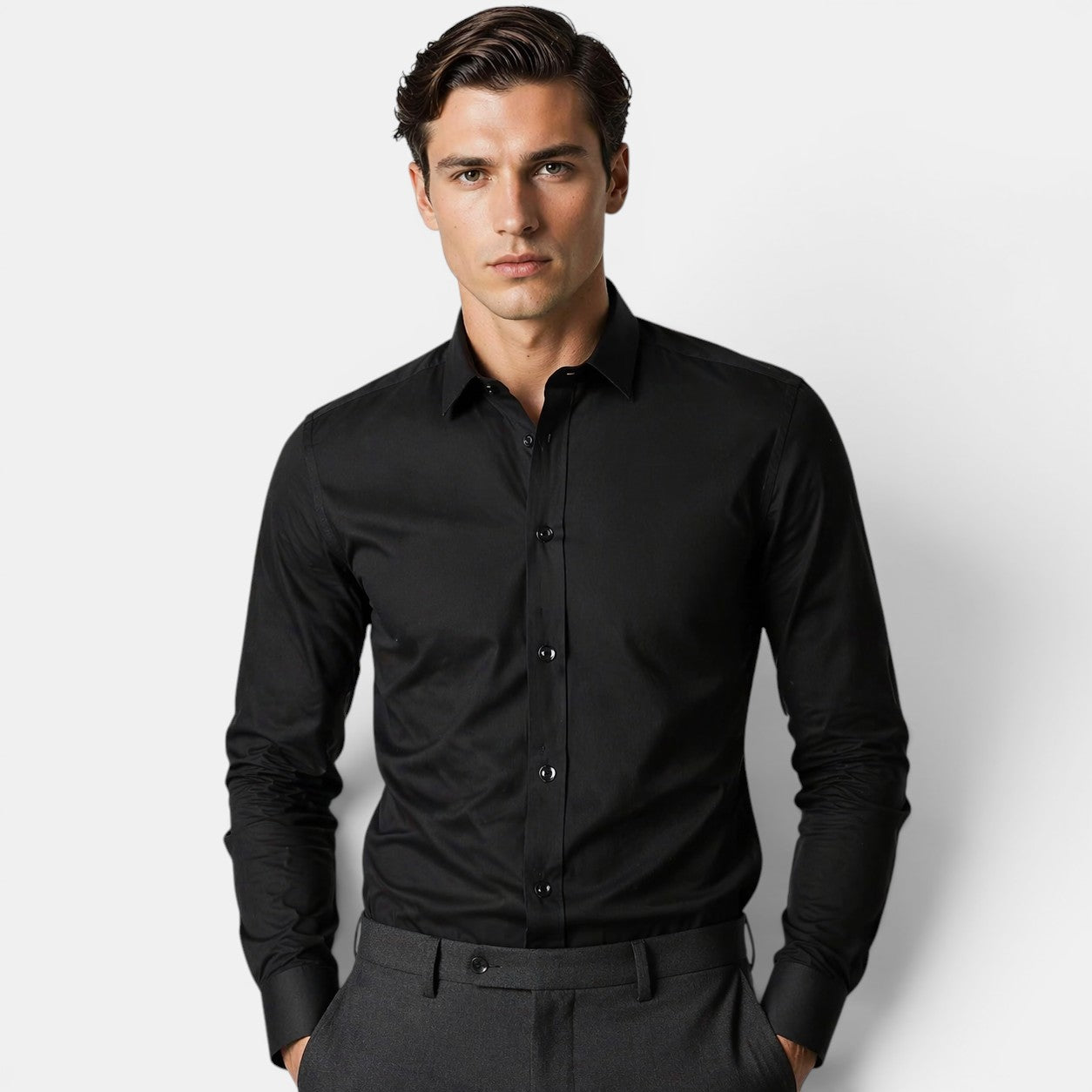 Classic Collection | Men's Dress Shirt in Crisp White Cotton with Tailored Fit | Versatile Style for Any Occasion