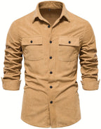 Classic Corduroy Shirt | Men's Long Sleeve Button-Up with Double-Breasted Design | Durable Cotton for All Seasons