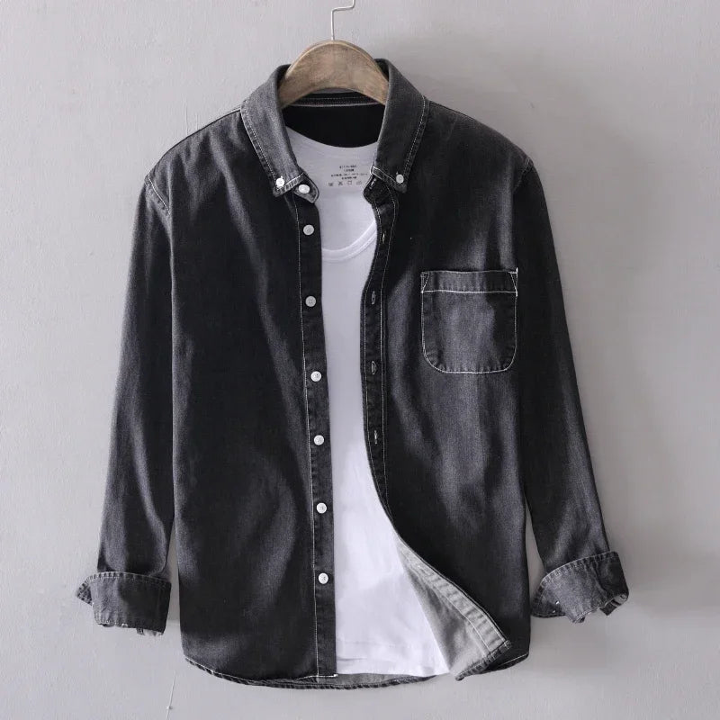 Classic Denim Shirt | Long Sleeve Button-Down with Chest Pocket | Versatile Casual Style for Everyday Wear