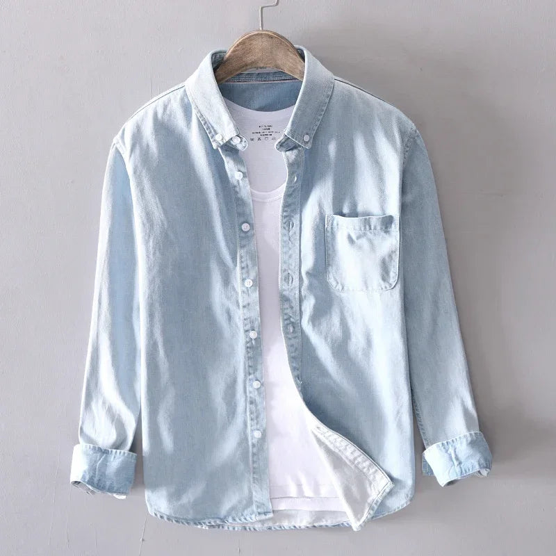 Classic Denim Shirt | Long Sleeve Button-Down with Chest Pocket | Versatile Casual Style for Everyday Wear