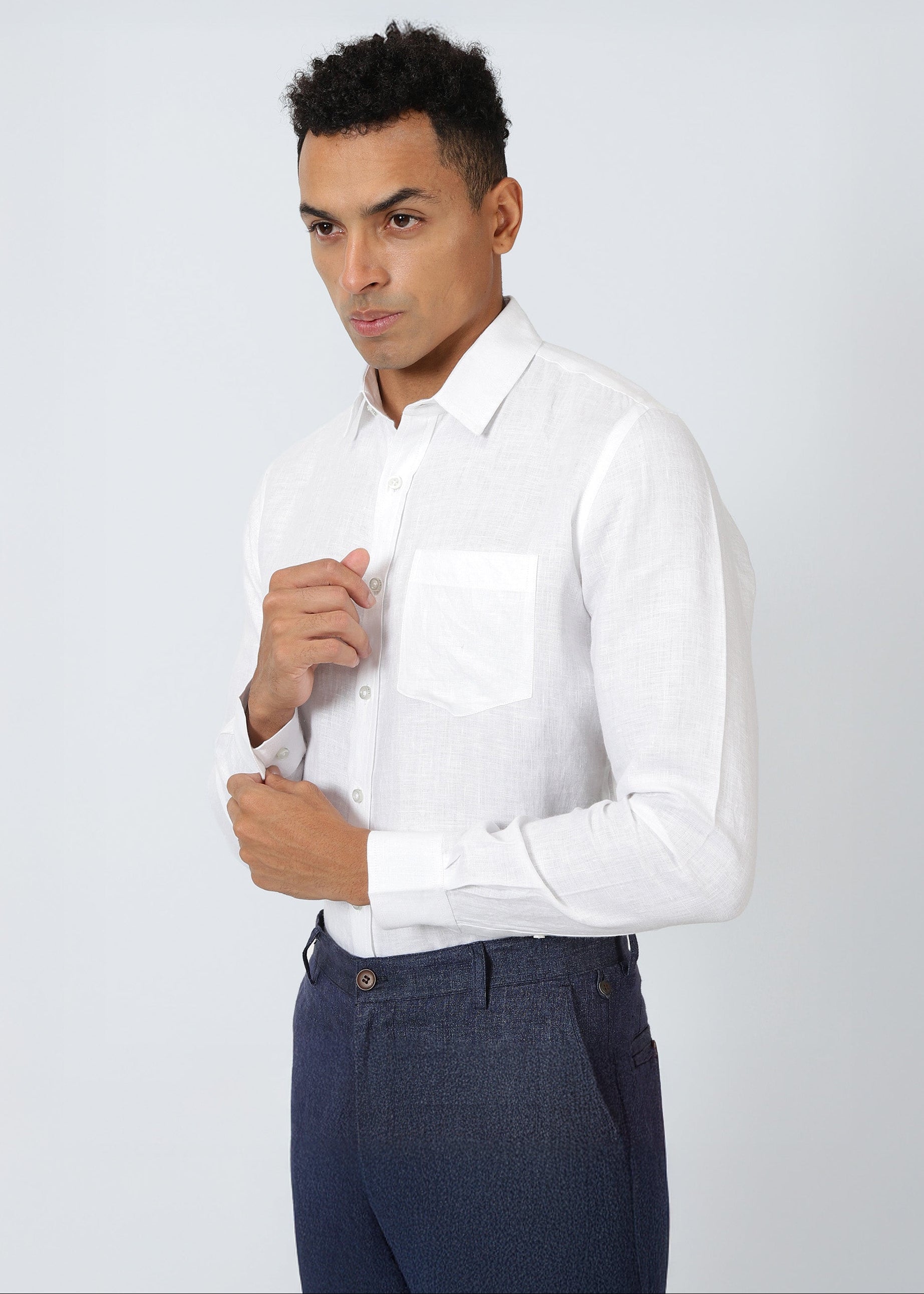 Men's White Linen Dress Shirt — Breathable Comfort Fit