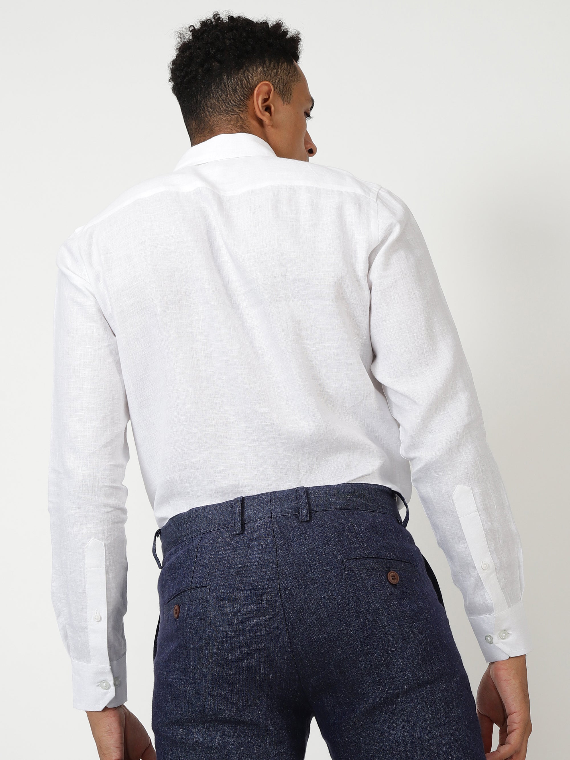 Men's White Linen Dress Shirt — Breathable Comfort Fit