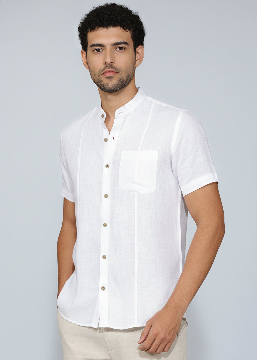 Men's Mandarin Collar Linen Shirt — Breathable Casual