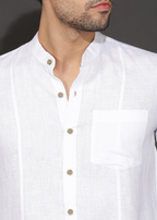 Men's Mandarin Collar Linen Shirt — Breathable Casual