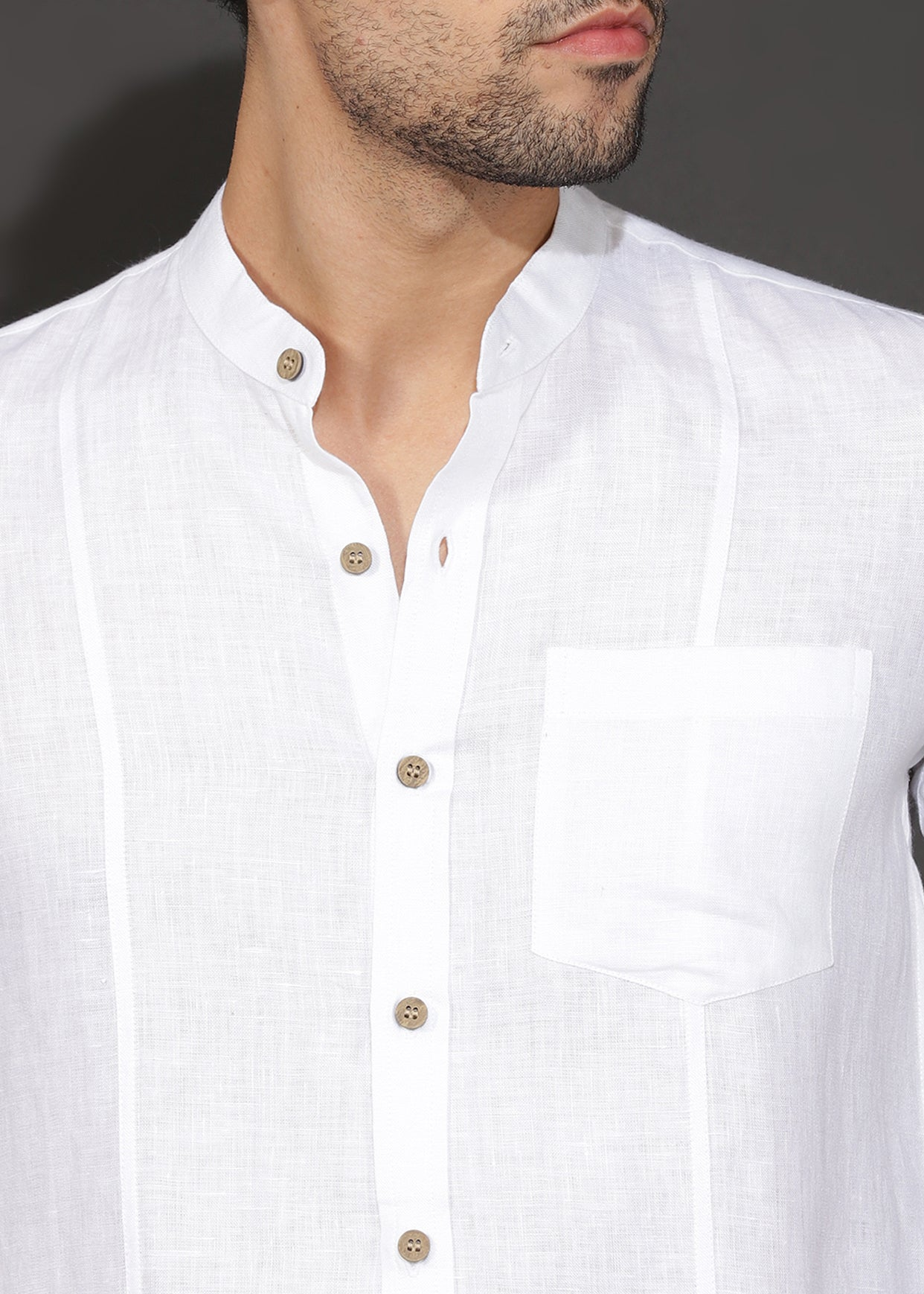 Men's Mandarin Collar Linen Shirt — Breathable Casual