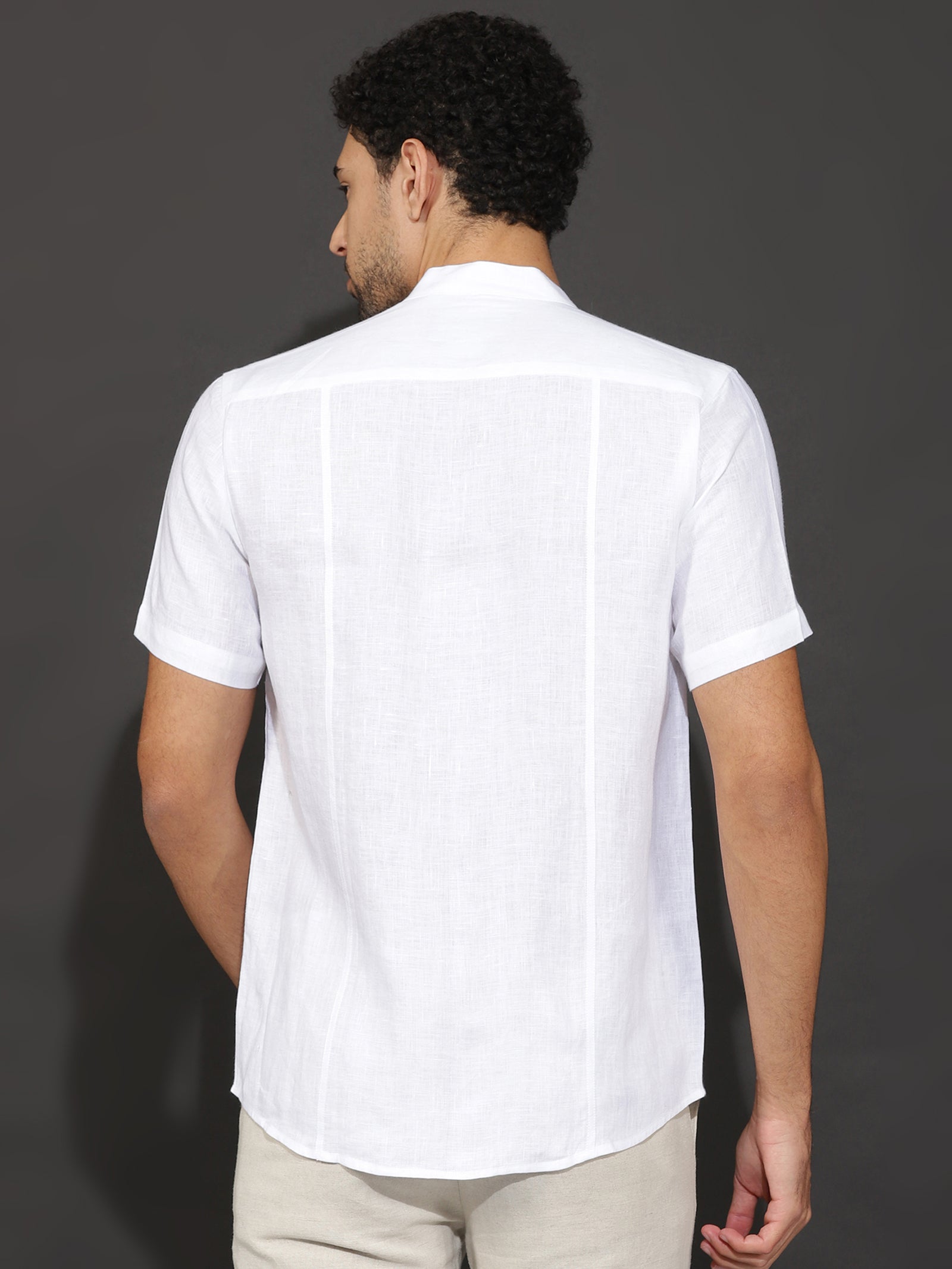 Men's Mandarin Collar Linen Shirt — Breathable Casual